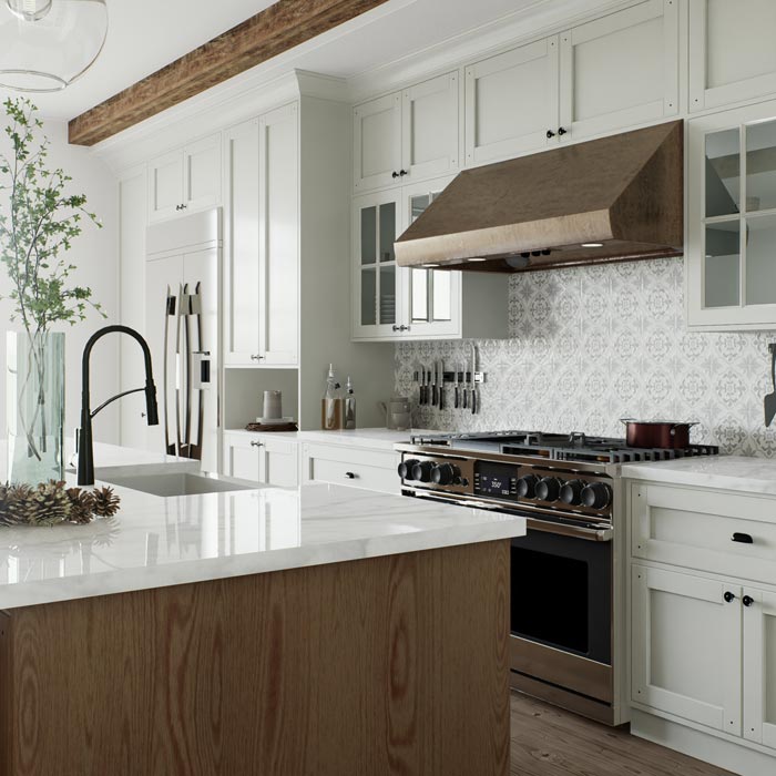 Traditional large L-shaped kitchen with large island and kitchen appliances
